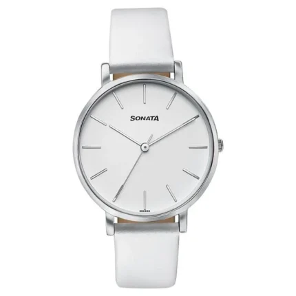 Sonata Pastel Play Quartz Analog White Dial Leather Strap Watch for Women - 87073SL05