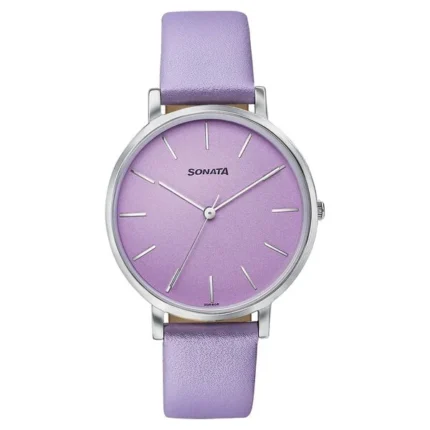 Sonata Pastel Play Quartz Analog Lavender Dial Leather Strap Watch for Women - 87073SL06