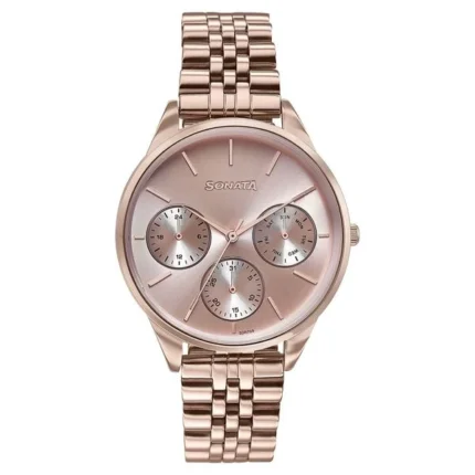 Sonata Wedding Edit Quartz Multifunction Pink Dial Stainless Steel Strap Watch for Women - 87085WM01