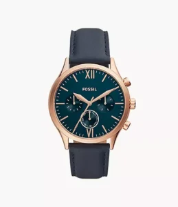 Fossil BQ2412I Fenmore Multifunction Watch with Navy Leather Strap