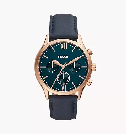 Fossil BQ2412I Fenmore Multifunction Watch with Navy Leather Strap
