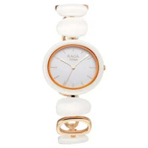 Titan Raga Ceramics Women’s Watch with White Dial and Metal & Ceramic Strap – 95146KD05