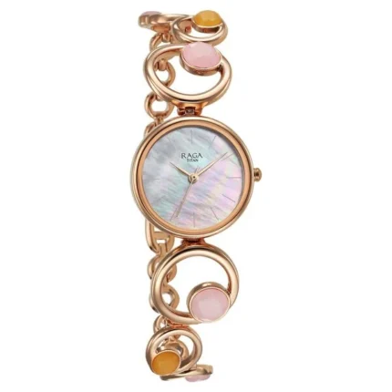 Titan Raga New You Women’s Watch with Mother of Pearl Dial and Citrine Rose Quartz Strap – NT95194WM01F