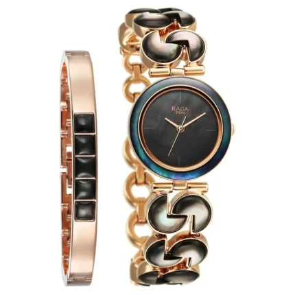 Titan Raga Black Pearl Women’s Watch with Mother of Pearl Dial and Black Metal Strap – NT95233WM02F