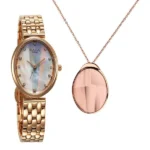 Titan Raga Memoirs NT95258WM01F Women’s Oval Mother of Pearl Dial and Rose Gold Strap Watch