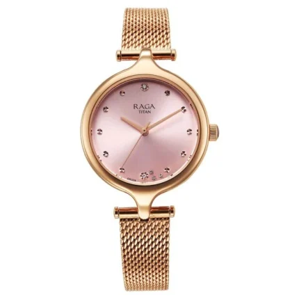 Titan Raga Showstopper NT95268WM01 Women’s Rose Gold Dial and Metal Strap Watch