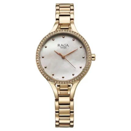Titan Raga Showstopper Women’s Watch with Mother of Pearl Dial and Metal Strap – 95275WM01