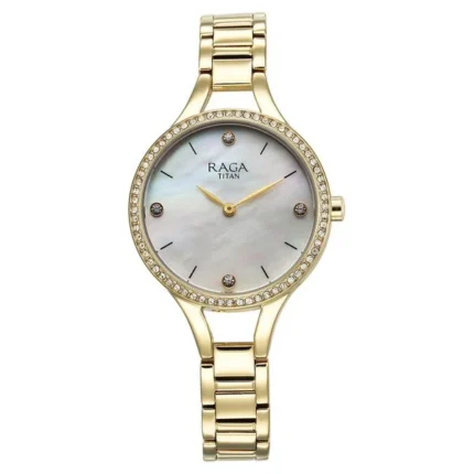 Titan Raga Showstopper NT95275YM01 Women’s Mother of Pearl Dial and Golden Metal Strap Watch