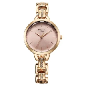 Titan Raga Showstopper Rose Gold Dial with Metal Strap Watch for Women – 95352WM01