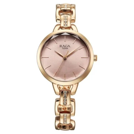 Titan Raga Showstopper Rose Gold Dial with Metal Strap Watch for Women – 95352WM01