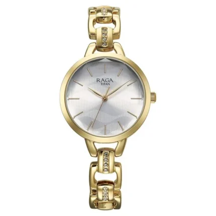 Titan Raga Showstopper Silver Dial with Dual-Tone Metal Strap Watch for Women – 95352YM01