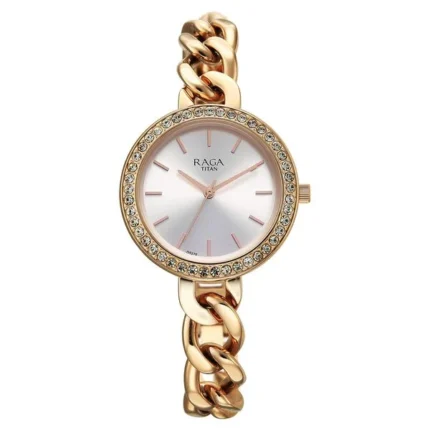 Titan Raga Showstopper Silver Dial with Metal Strap Women’s Watch – 95361WM01