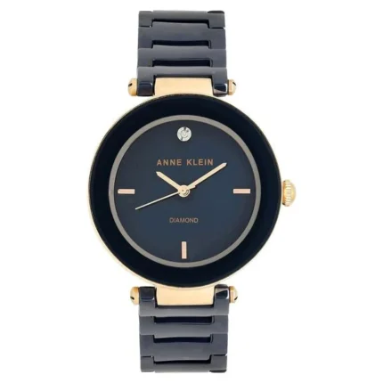 Anne Klein Women’s Watch with Blue Dial and Navy Ceramic Rose Gold Strap – NTAK1018RGNV