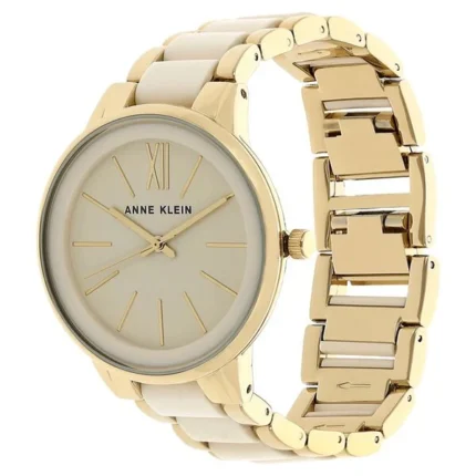Anne Klein Women’s Watch with Off-White Dial and Gold-Tone Ceramic Strap – NTAK1412IVGB