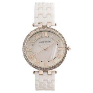 Anne Klein Women’s Watch with Mother of Pearl Dial and Pink Ceramic Rose Gold Strap – NEAK2130RGLPW