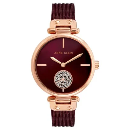 Anne Klein Women’s Watch with Maroon Dial and Rose Gold Metal Strap – NEAK3000RGBY