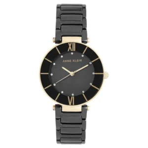 Anne Klein Women’s Watch with Black Dial and Black Ceramic Rose Gold Strap – NTAK3266BKRG
