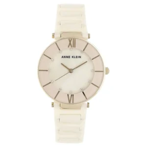 Anne Klein Women’s Watch with Pink Dial and Light Pink Ceramic Rose Gold Strap – NTAK3266LPRG