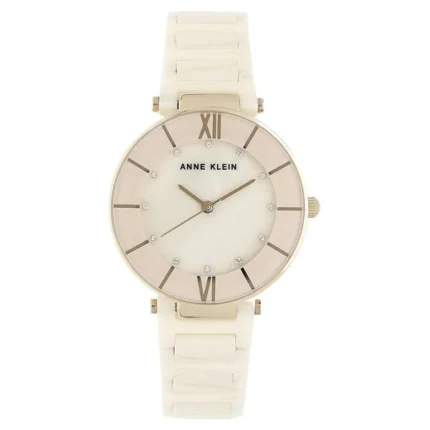 Anne Klein Women’s Watch with Pink Dial and Light Pink Ceramic Rose Gold Strap – NTAK3266LPRG