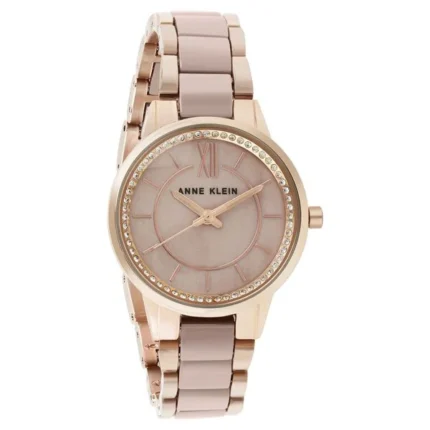 Anne Klein Women’s Watch with Brown Dial and Taupe Ceramic Rose Gold Strap – NTAK3344TPRG