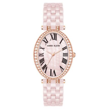 Anne Klein Women’s Oval Watch with Pink Dial and Pink Rose Gold Ceramic Strap – AK3996RGLP