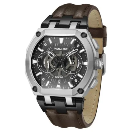 Police PLPEWGF0054403 Multifunction Black Dial Watch with Leather Strap for Men