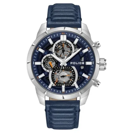 Police Quartz Multifunction Watch with Blue Leather Strap for Men – NTPLPEWJF0021801
