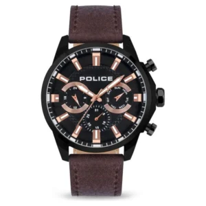 Police Multifunction Watch with Black Dial and Brown Strap for Men – NTPLPEWJF2204204