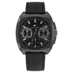 Tommy Hilfiger Men’s Multifunction Watch with Black Dial and Black Leather Strap – NTTH1710556