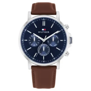 Tommy Hilfiger Men’s Quartz Multifunction Watch with Blue Leather Strap – NTTH1710585