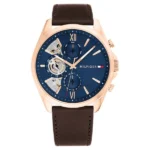 Tommy Hilfiger Men’s Multifunction Watch with Blue Dial and Brown Leather Strap – TH1710645
