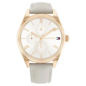 Tommy Hilfiger Women’s Quartz Analog Watch with Silver Dial and Beige Leather Strap – NTTH1782595