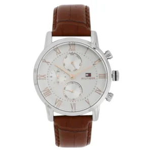 Tommy Hilfiger Men’s Multifunction Watch with Silver Dial and Brown Leather Strap – NTTH1791400