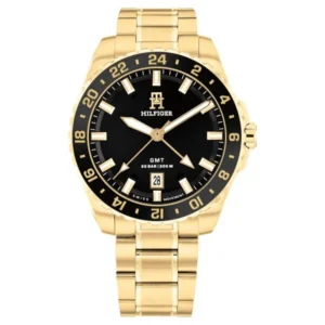 Tommy Hilfiger Men’s Analog Watch with Black Dial and Gold Stainless Steel Strap – TH1792133