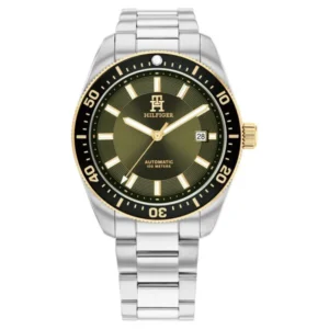 Tommy Hilfiger Men’s Automatic Watch with Green Skeleton Dial and Stainless Steel Strap – TH1792155W