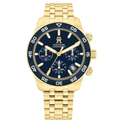 Tommy Hilfiger Men’s Chronograph Watch with Blue Dial and Gold Stainless Steel Strap – TH1792158